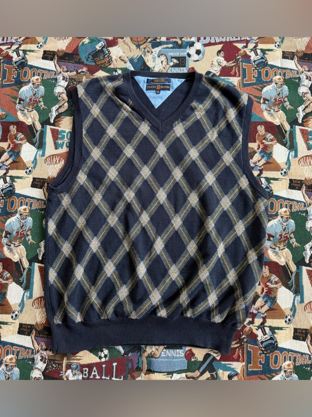 Vintage Men’s Tommy Hilfiger Navy Blue Plaid Sweater Vest